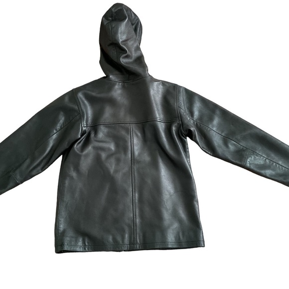 Concept Black Leather Vintage Bomber Jacket Coat Hood S‎ Women Biker Y2K - Picture 4 of 15